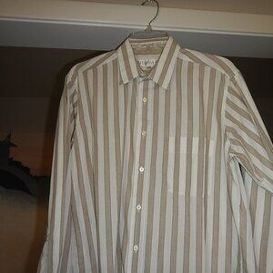 Men's Perry Ellis wide gray stripe button down dress shirt (Medium)